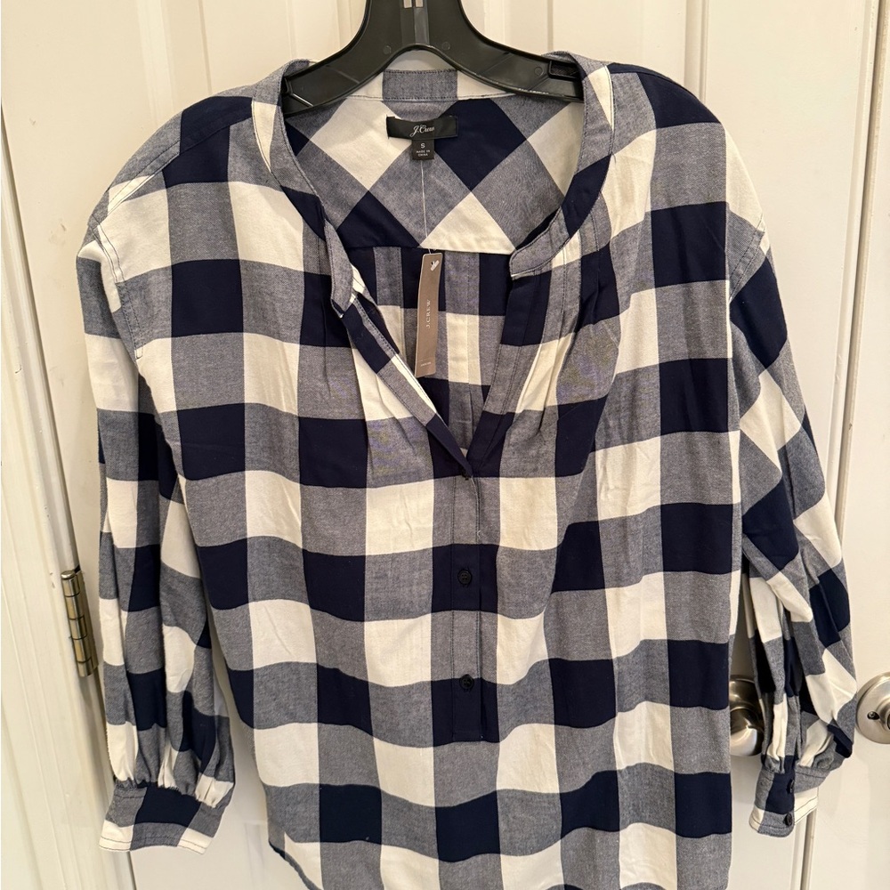 J.Crew Navy and White Plaid Shirt